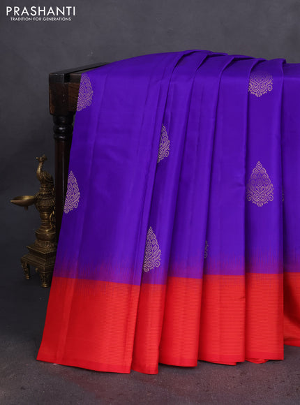 Pure kanchipuram silk saree violet and red with zari woven buttas and zari woven border