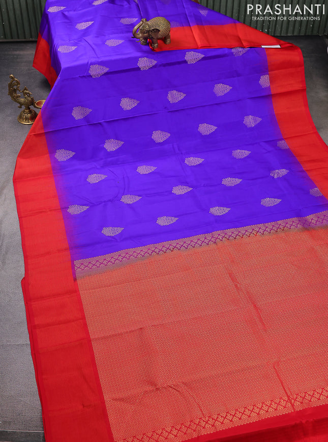 Pure kanchipuram silk saree violet and red with zari woven buttas and zari woven border