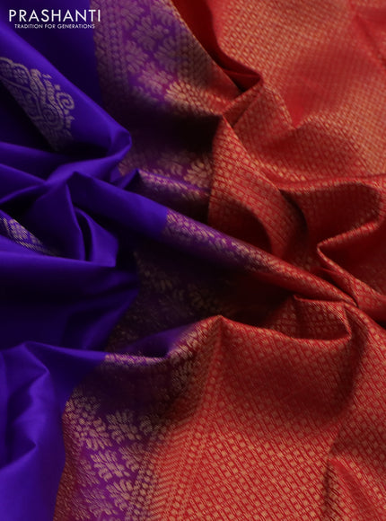 Pure kanchipuram silk saree violet and red with zari woven buttas and zari woven border