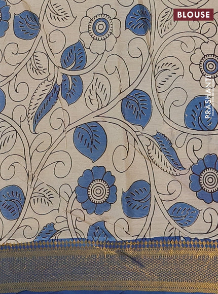Kalamkari semi silk saree pink and blue with allover kalamkari prints and mangalgiri border