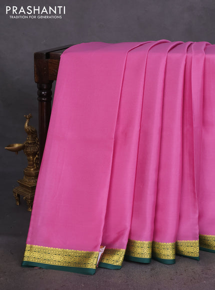 Pure mysore silk saree mauve pink and green with plain body and zari woven border