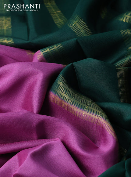 Pure mysore silk saree mauve pink and green with plain body and zari woven border