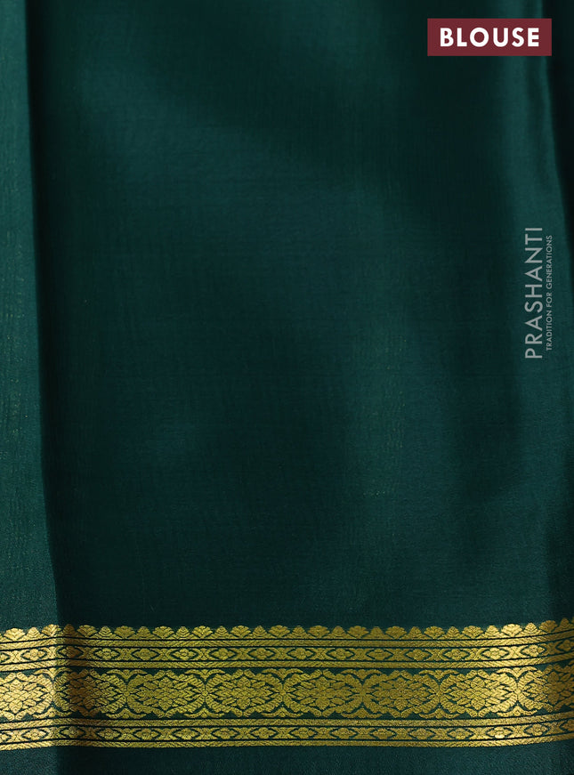 Pure mysore silk saree mauve pink and green with plain body and zari woven border