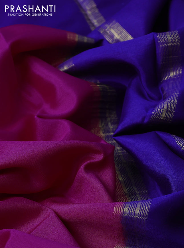Pure mysore silk saree pink and blue with plain body and zari woven border