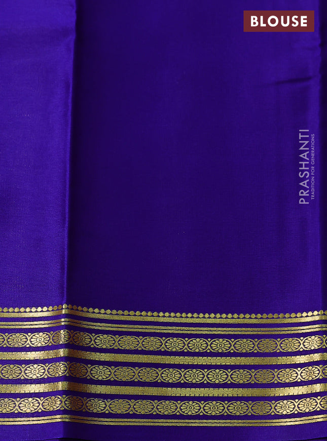 Pure mysore silk saree pink and blue with plain body and zari woven border