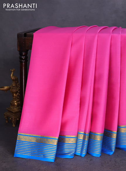 Pure mysore silk saree pink and cs blue with plain body and zari woven border