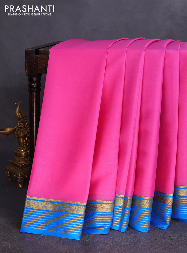 Pure mysore silk saree pink and cs blue with plain body and zari woven border