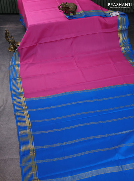 Pure mysore silk saree pink and cs blue with plain body and zari woven border