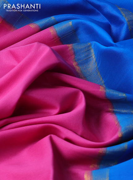 Pure mysore silk saree pink and cs blue with plain body and zari woven border