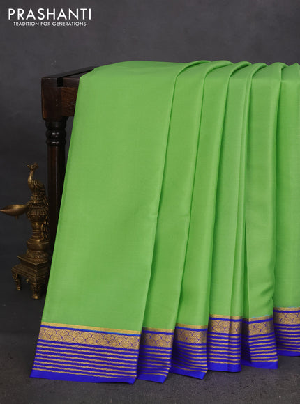 Pure mysore silk saree pista green and blue with plain body and zari woven border