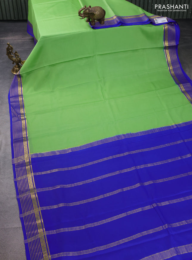 Pure mysore silk saree pista green and blue with plain body and zari woven border