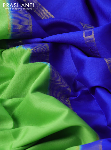 Pure mysore silk saree pista green and blue with plain body and zari woven border