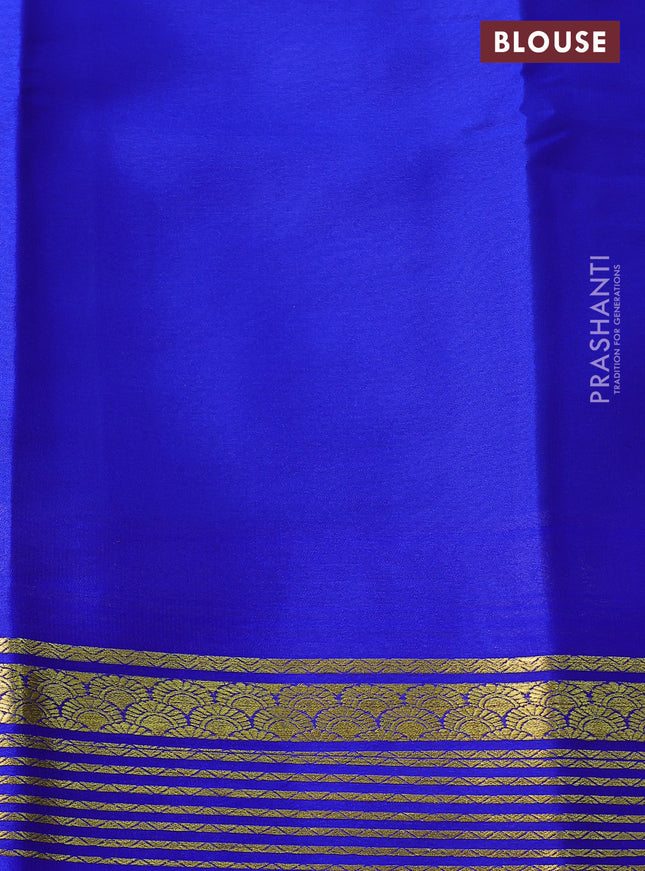 Pure mysore silk saree pista green and blue with plain body and zari woven border