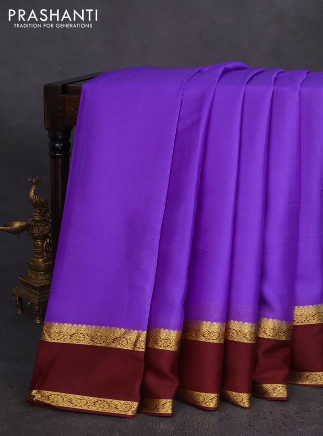 Pure mysore silk saree violet and deep maroon with plain body and rettapet zari woven border