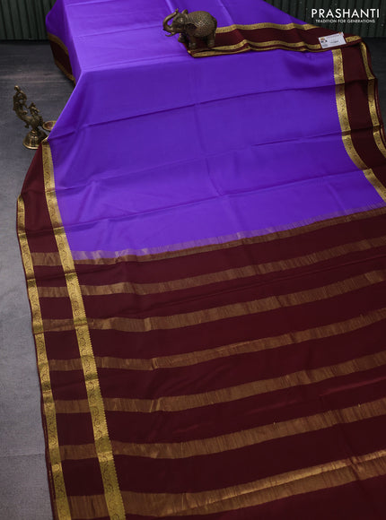 Pure mysore silk saree violet and deep maroon with plain body and rettapet zari woven border