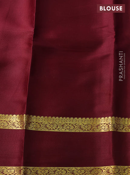 Pure mysore silk saree violet and deep maroon with plain body and rettapet zari woven border