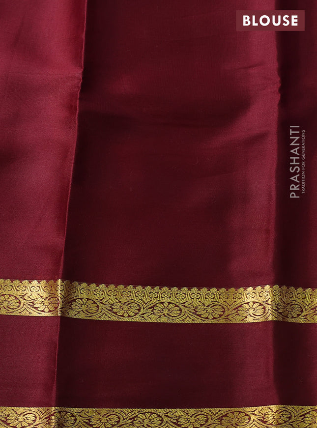 Pure mysore silk saree violet and deep maroon with plain body and rettapet zari woven border