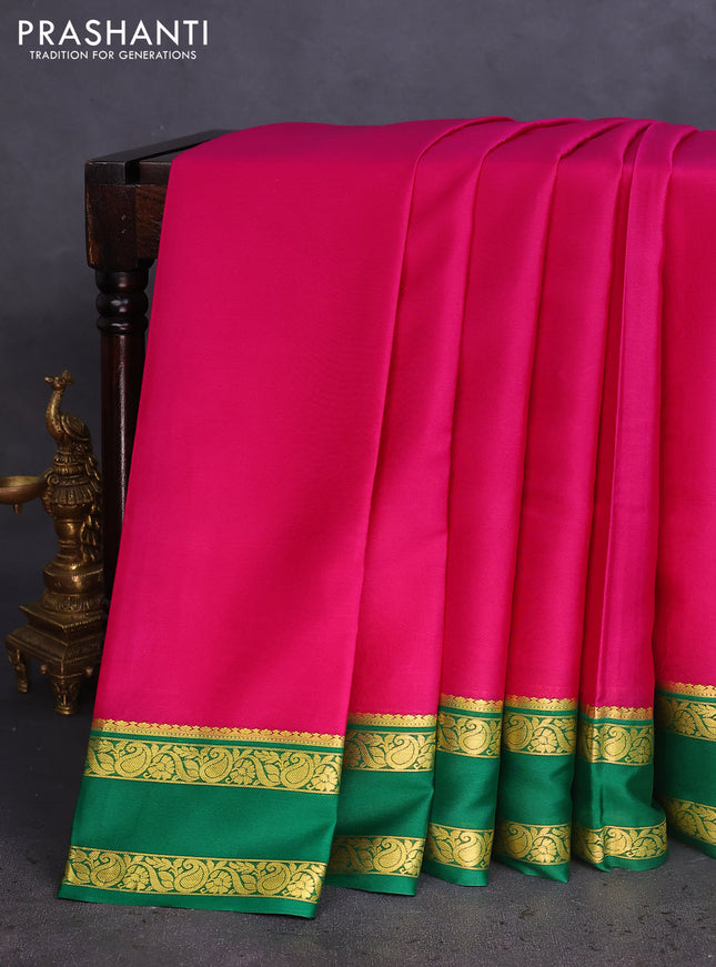 Pure mysore silk saree pink and green with plain body and rettapet zari woven border