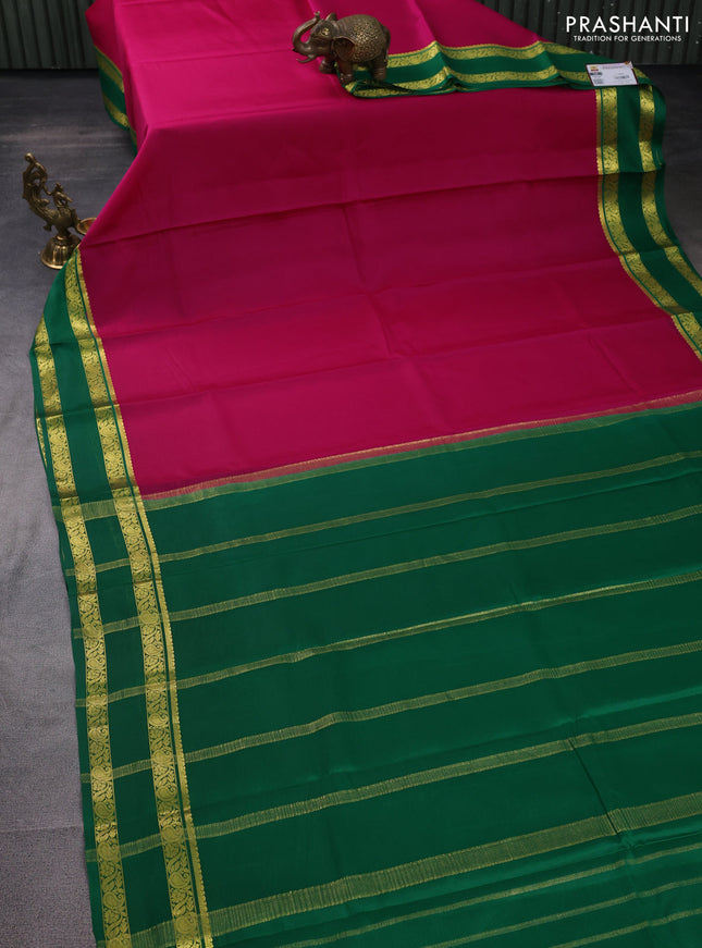 Pure mysore silk saree pink and green with plain body and rettapet zari woven border