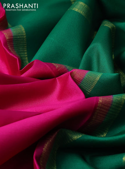 Pure mysore silk saree pink and green with plain body and rettapet zari woven border