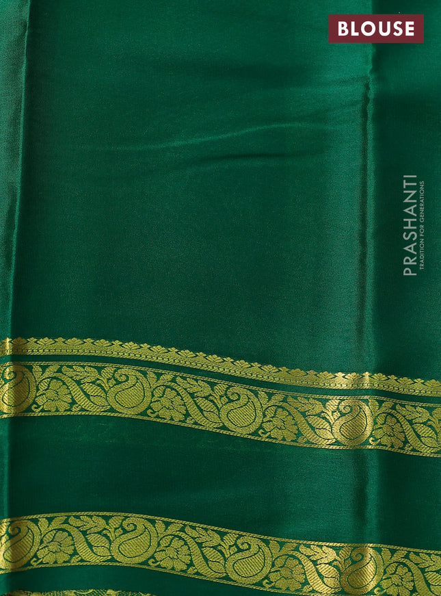 Pure mysore silk saree pink and green with plain body and rettapet zari woven border