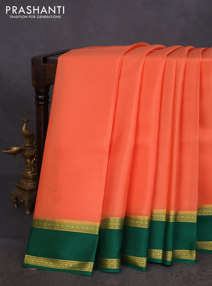 Pure mysore silk saree orange and green with plain body and rettapet zari woven border