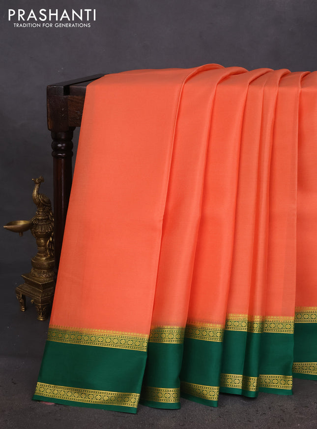 Pure mysore silk saree orange and green with plain body and rettapet zari woven border