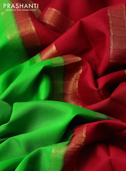Pure mysore silk saree light green and red with plain body and rettapet zari woven border