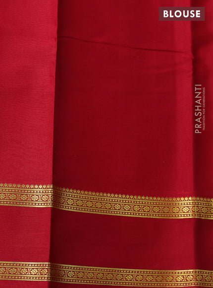 Pure mysore silk saree light green and red with plain body and rettapet zari woven border