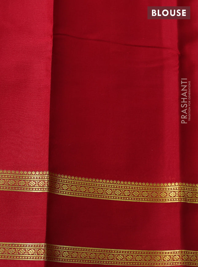 Pure mysore silk saree light green and red with plain body and rettapet zari woven border