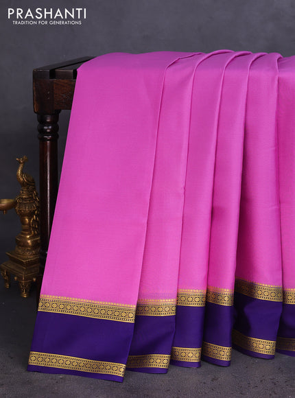 Pure mysore silk saree lotus pink and blue with plain body and rettapet zari woven border