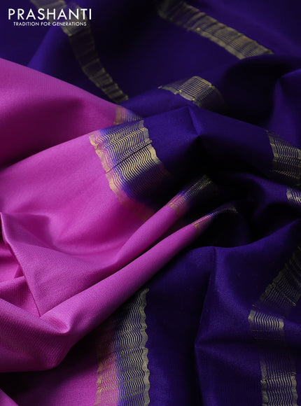 Pure mysore silk saree lotus pink and blue with plain body and rettapet zari woven border
