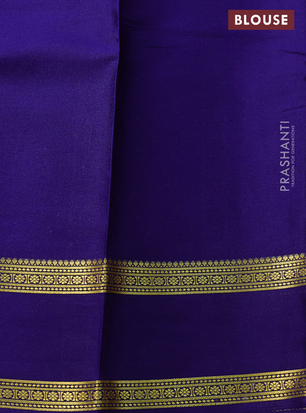 Pure mysore silk saree lotus pink and blue with plain body and rettapet zari woven border