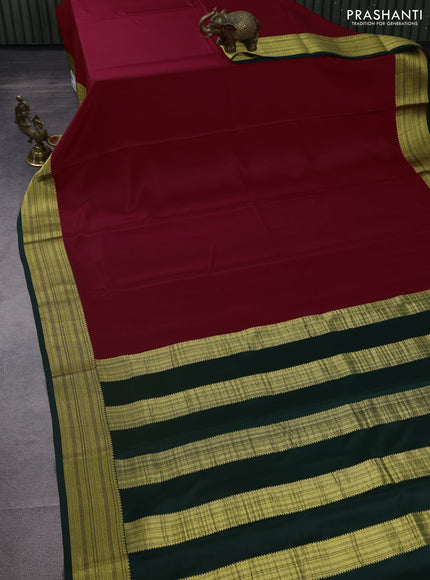 Pure mysore silk saree red and green with plain body and zari woven border