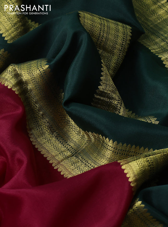 Pure mysore silk saree red and green with plain body and zari woven border
