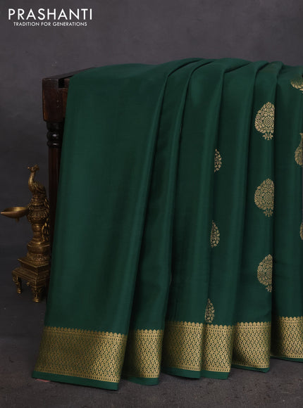 Pure mysore silk saree dark green with zari woven buttas and zari woven border