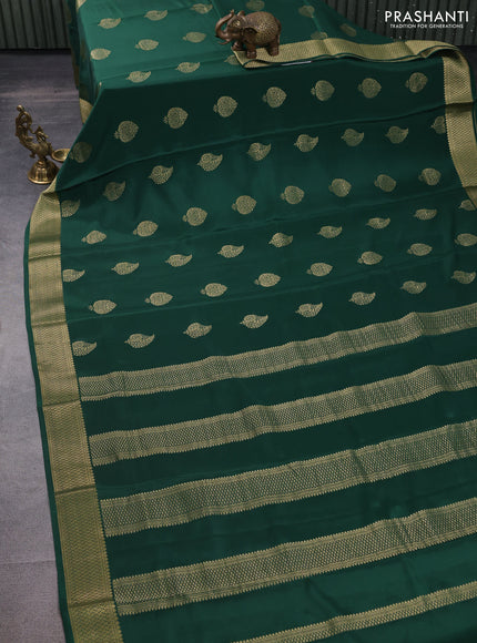 Pure mysore silk saree dark green with zari woven buttas and zari woven border