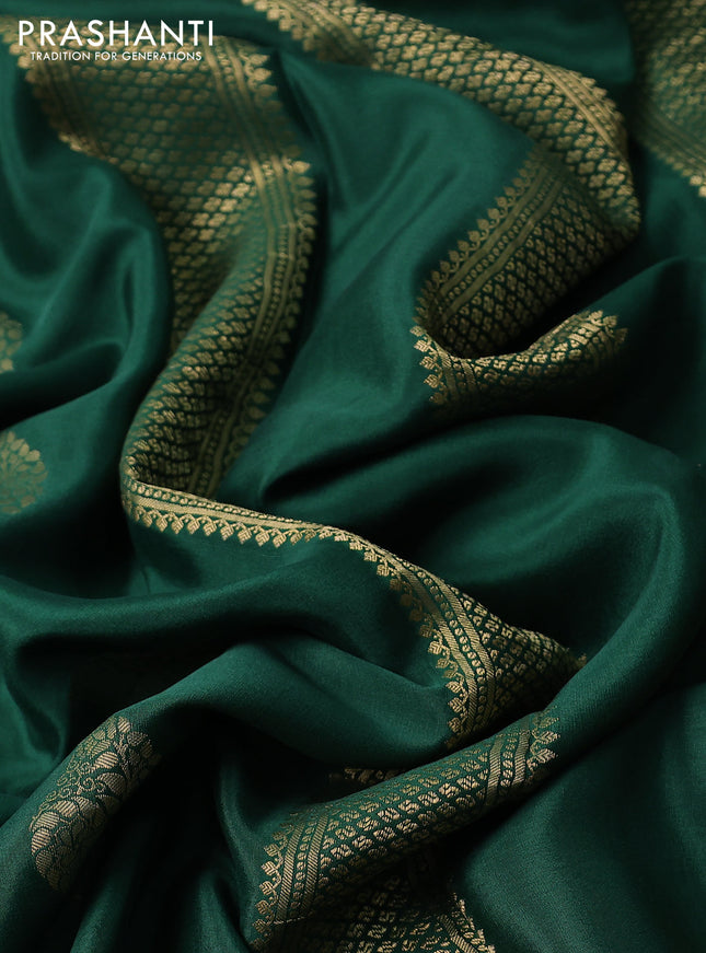 Pure mysore silk saree dark green with zari woven buttas and zari woven border