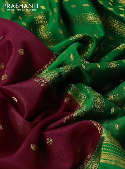Pure mysore silk saree maroon and green violet with zari woven buttas and zari woven border