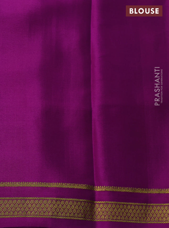 Pure mysore silk saree light green and purple with allover zari checked pattern and zari woven border