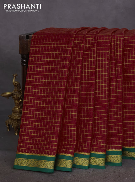 Pure mysore silk saree red and green with allover zari checked pattern and zari woven border