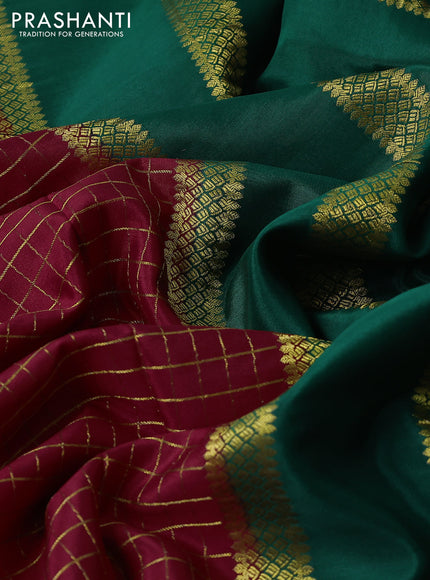 Pure mysore silk saree red and green with allover zari checked pattern and zari woven border