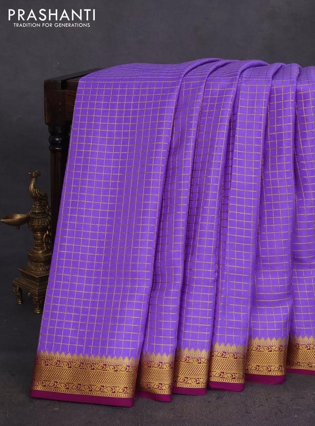Pure mysore silk saree lavender and purple with allover zari checked pattern and zari woven border