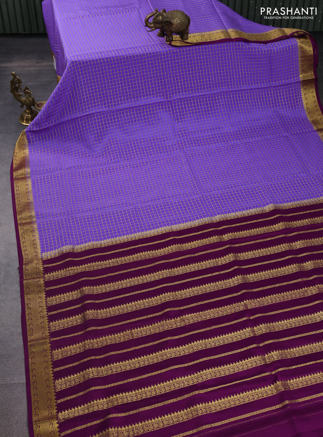 Pure mysore silk saree lavender and purple with allover zari checked pattern and zari woven border
