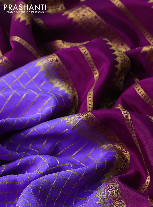 Pure mysore silk saree lavender and purple with allover zari checked pattern and zari woven border