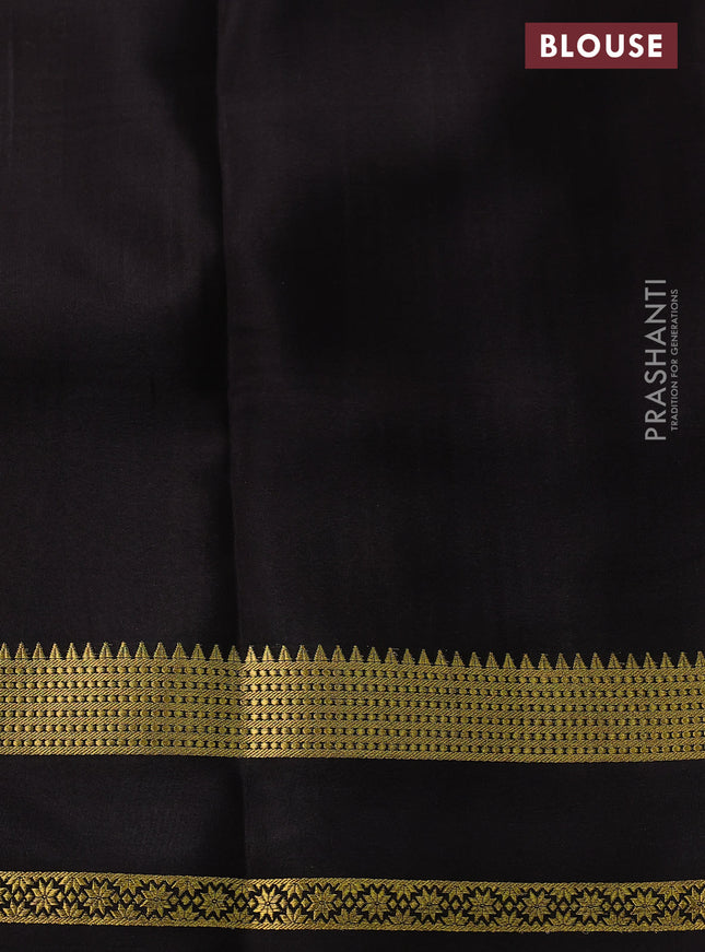 Pure mysore silk saree rustic orange and black with allover zari checked pattern and zari woven border