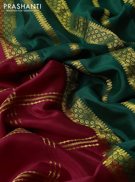 Pure mysore silk saree red and green with allover zari checked pattern and zari woven border