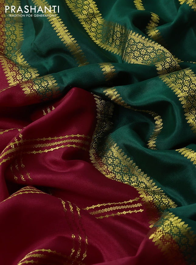 Pure mysore silk saree red and green with allover zari checked pattern and zari woven border
