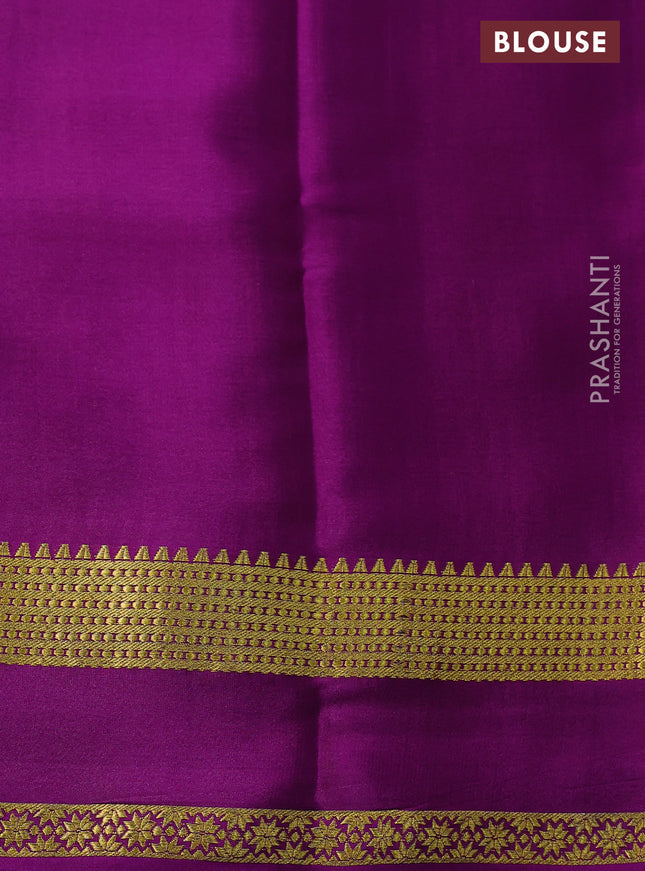 Pure mysore silk saree orange and purple with allover zari checked pattern and zari woven border