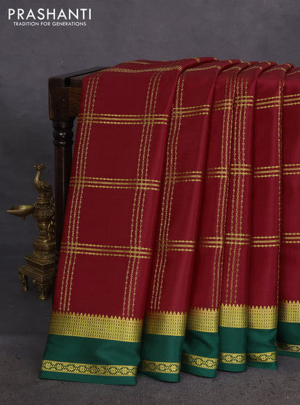 Pure mysore silk saree red and green with allover zari checked pattern and zari woven border